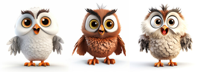 Fototapeta premium 3D happy funny owl character on white backdrop