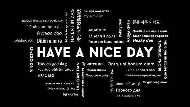 Have A Nice Day moving text animation in different languages. 4k resolution video footage