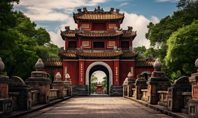 Beautiful view of the ancient gate of Hanoi, Vietnam