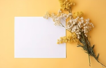 A blank white sheet of paper with a beautiful flower decoration on the side. generative AI