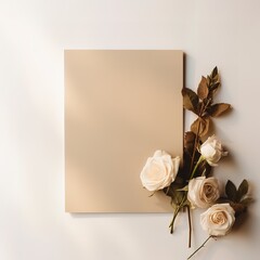 A blank white sheet of paper with a beautiful flower decoration on the side. generative AI