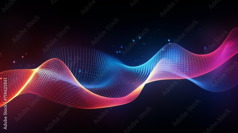 Poster vibrant digital wave: abstract colorful flowing dots and curved lines - futuristic technology concep