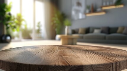 Empty wooden table and blurred background, product display montage, 3d render