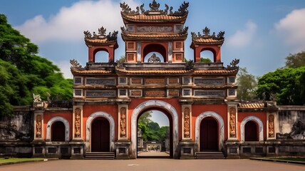 Beautiful view of the ancient gate of Hanoi, Vietnam - obrazy, fototapety, plakaty