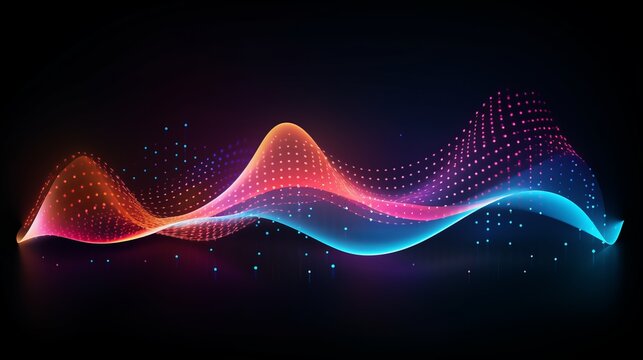Vibrant digital wave: abstract colorful flowing dots and curved lines - futuristic technology concept for science, business, banner, wallpaper, and templates