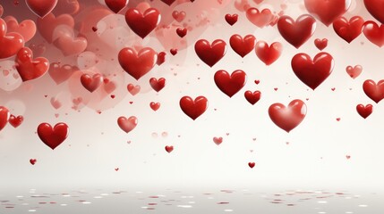 Many red hearts fly out of shot. Web banner for Valentines day with copy space