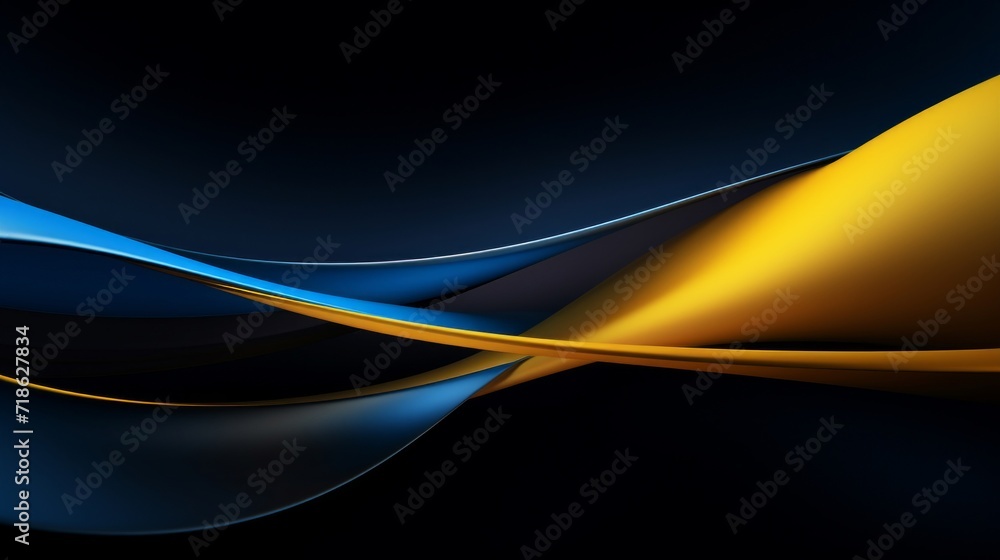 Poster modern abstract background with a dynamic blue and gold wave pattern on a dark backdrop.