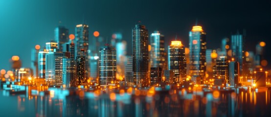 animated model of the city at night, in the style of photorealist details - obrazy, fototapety, plakaty
