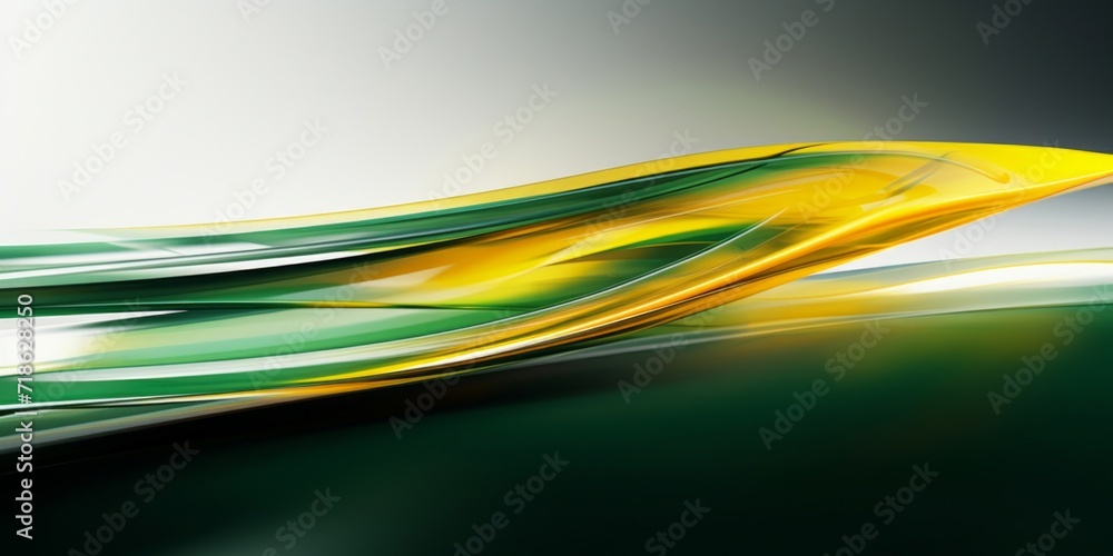 Poster elegant green and yellow abstract waves with a fluid dynamic on a dark background.