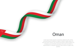 Waving ribbon with flag of Oman - obrazy, fototapety, plakaty