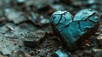 Broken heart on the ground. Broken heart. Love concept.