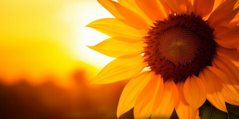 Close-up of a vibrant sunflower against a warm sunset, symbolizing growth and positivity.