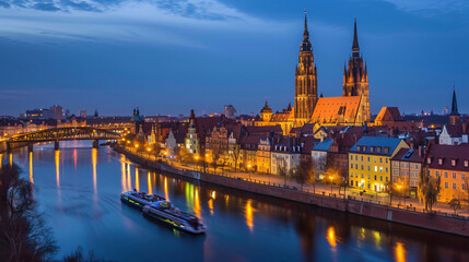 Fototapeta na wymiar Panoramic evening view on Wroclaw Old Town