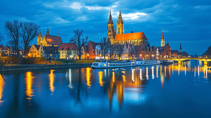 Panoramic evening view on Wroclaw Old Town