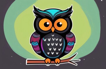 Obraz premium Illustration of owl cartoon flat view poster. abstract owl wall art printable background for invitation card banner and design template. 