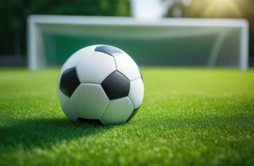 Fototapeta premium soccer ball on grass and stadium.