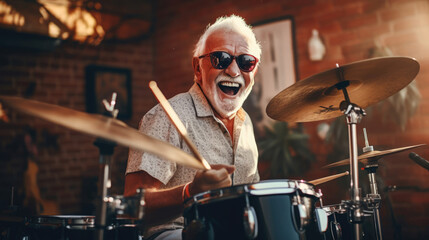 Grandpa drummer hitting beats like hes lived every rhythm