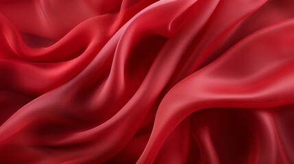 Close-up of red satin fabric with luxurious smooth texture and delicate folds.