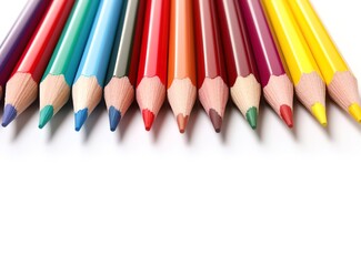 Naklejka premium Row of colored pencils in the photo over a white background. generative AI