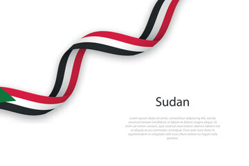 Waving ribbon with flag of Sudan