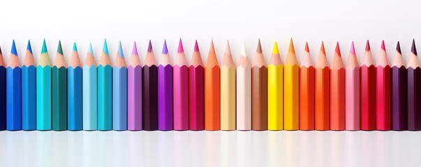 Obraz premium Row of colored pencils in the photo over a white background. generative AI