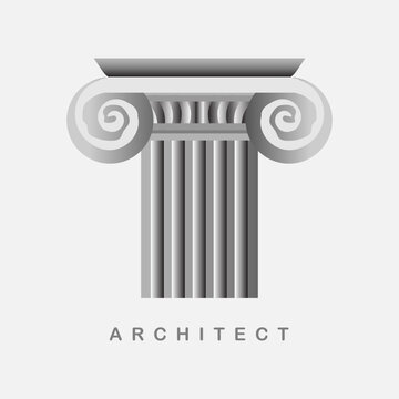 Roman style architecture bureau with ionic column. Raster illustration column capitals classical Greek 
