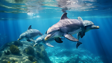 dolphins swimming in the blue ocean , Dolphins inhabiting Mikurajima in Tokyo Free Photo,,
Wild dolphin family enjoying their natural habitat on World Oceans Day