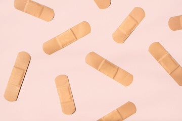 Adhesive bandage for firs aid. Band aids layout.