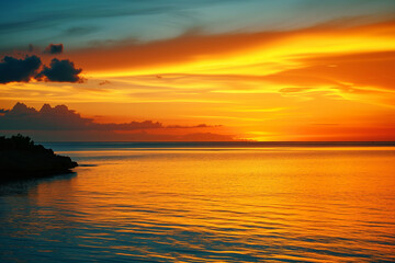 Obraz premium Breathtaking Ocean Sunset with Vivid Orange Sky