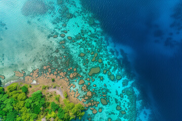 Fototapeta na wymiar Aerial View of a Lush Coral Reef Teeming with Marine Life