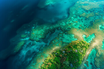 Fototapeta premium Aerial View of a Lush Coral Reef Teeming with Marine Life