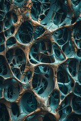 Abstract Pattern of Dried Bons and Metal in the Style of Dark Turquoise and Bronze - Cracked Web based Fractalpunk Abstraction Creation Art Background created with Generative AI Technology