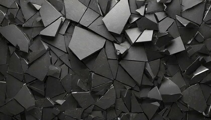 Abyssal Deconstruction: Black 3D Illustration of Abstract Broken Fragments"