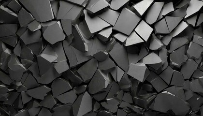 Monochrome Disarray: 3D Black Illustration of Abstract Fragmentation"