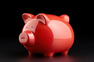 Red colored piggy bank on black Background. generative AI