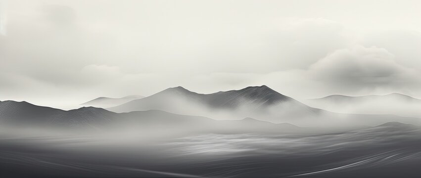 A black and white photograph capturing the serene tranquility of white sand, reminiscent of dunes.