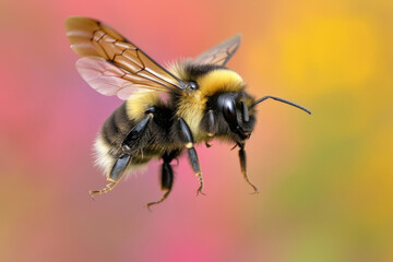 A mesmerizing macro shot capturing the graceful flight of a large bumblebee