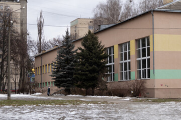 Kyiv, Ukraine - January 20, 2024: cozy sleeping district of Borshchagivka. school, cinema, houses...
