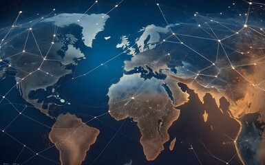 visually captivating series of images that symbolize the interconnectedness of the global business landscape. Start with a world map as the backdrop and overlay it with intricate, interconnected netwo