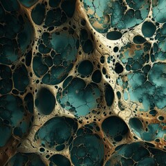 Abstract Pattern of Dried Bons and Metal in the Style of Dark Turquoise and Bronze - Cracked Web based Fractalpunk Abstraction Creation Art Background created with Generative AI Technology