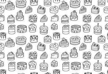 seamless pattern with cake outline doodle