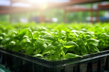 Collection of green vegetable shoots in a pot. generative AI