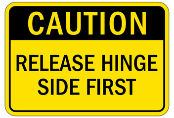 Truck warning sign and labels release hinge side first