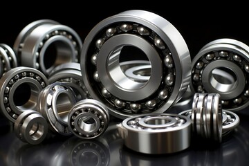 Ball bearings on a black background. Close-up of bearings.