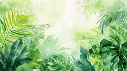 Fototapeta na wymiar watercolor painting of green tropical vegetation