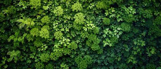 Green Wall Covered in Abundant Leaves - obrazy, fototapety, plakaty