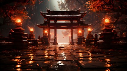 a gateway with an Asian fantasy concept - obrazy, fototapety, plakaty