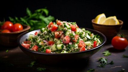 Tabbouleh salad with pomegranate and parsley