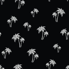 seamless black and white coconut tree pattern on black background