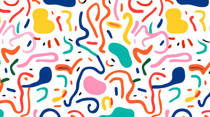Fun colorful line doodle seamless pattern. Creative minimalist style art background for children or trendy design with basic shapes. Simple childish scribble backdrop.